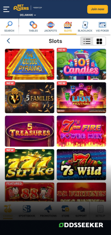 A screenshot of the mobile casino games library page for BetRivers